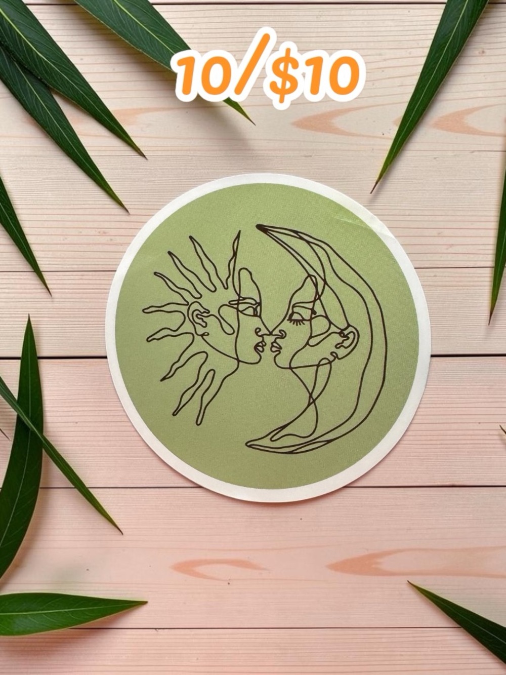 Sun & Moon Kiss Sticker – Celestial Line Art Vinyl Decal | Boho Cosmic Aesthetic